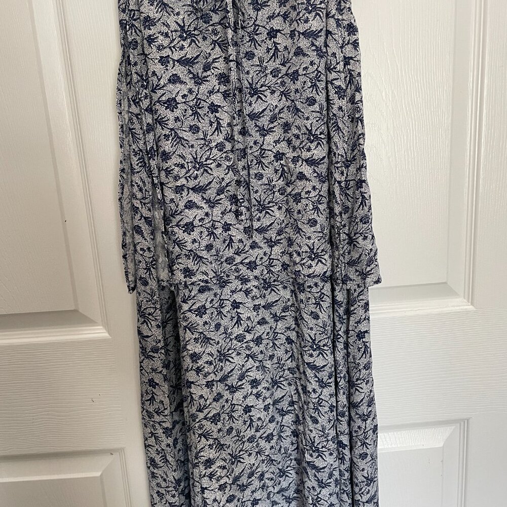 Vintage J.Jill LTD Maxi Dress Small Blue White Floral Sleeveless Rayon USA Made - Picture 3 of 14